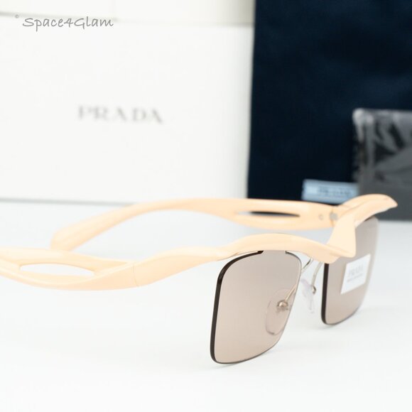 BRAND NEW Prada PRA15S 18Q4I2 Peach Brown Rectangle Unisex Sunglasses 0PR A15S - Picture 4 of 8